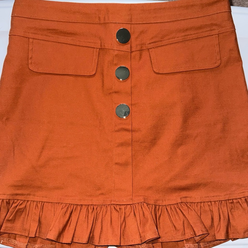 Rust Orange Ruffle Button-Front Skirt